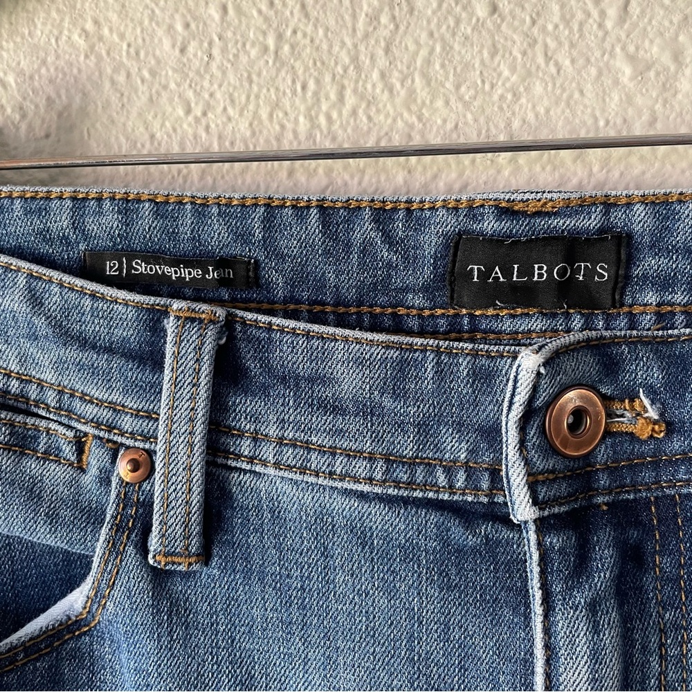 Talbots Stovepipe Jeans Women’s 12 Blue Medium Wash Cropped Wide Leg High Rise - Picture 2 of 15